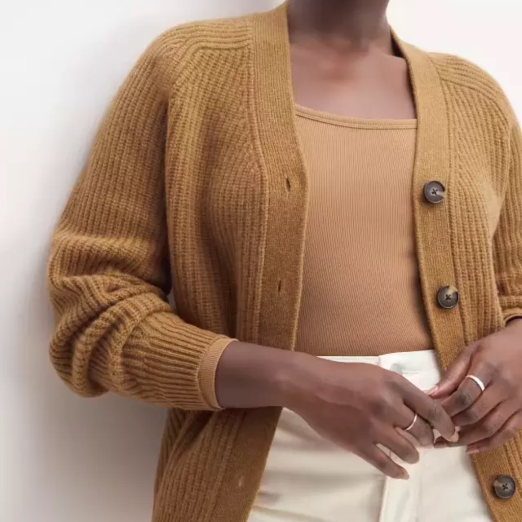 Everlane The Felted Merino Cardigan, Deep Camel Size Xxs